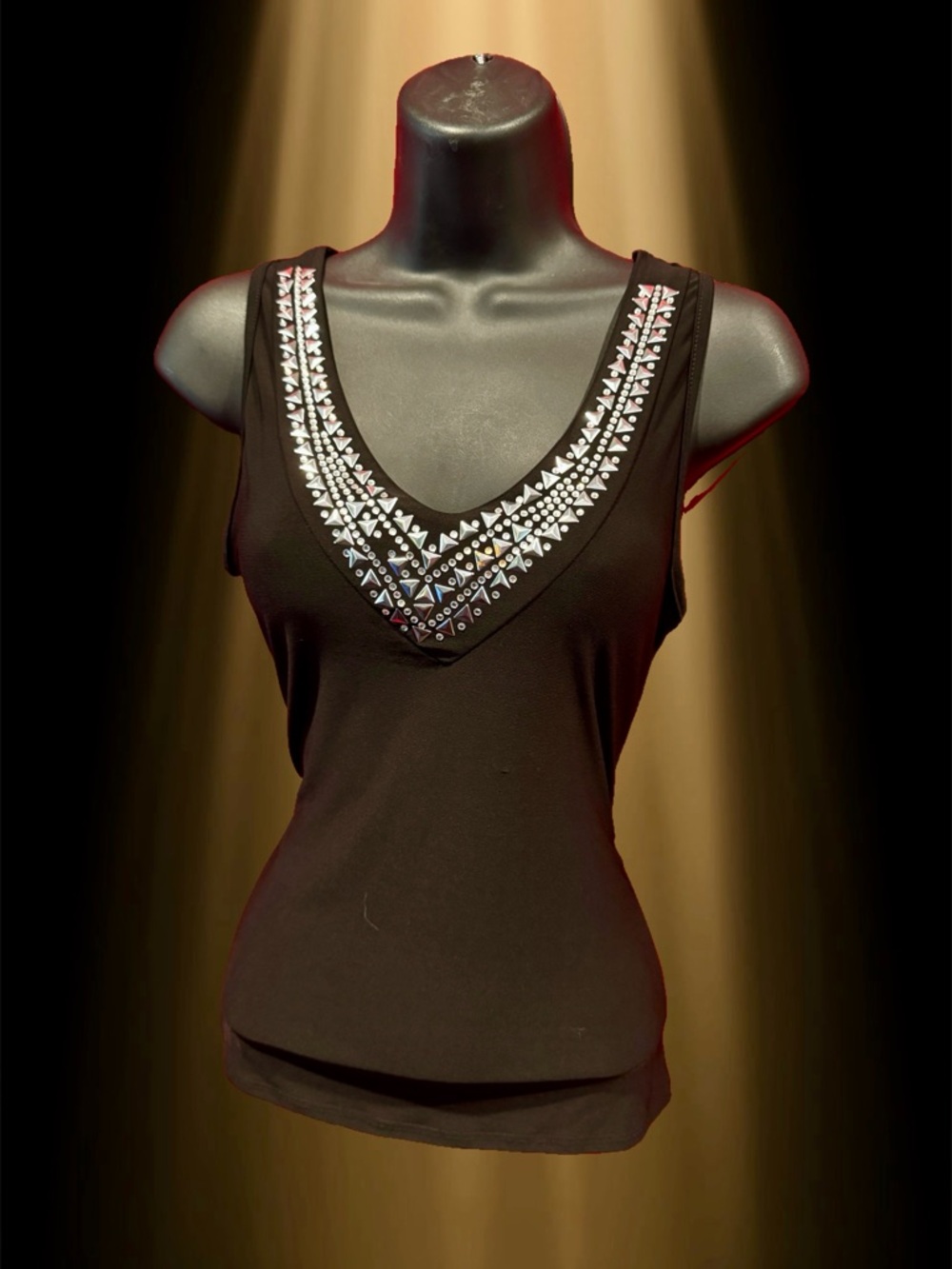 Black Embellished V-Neck Tank Top